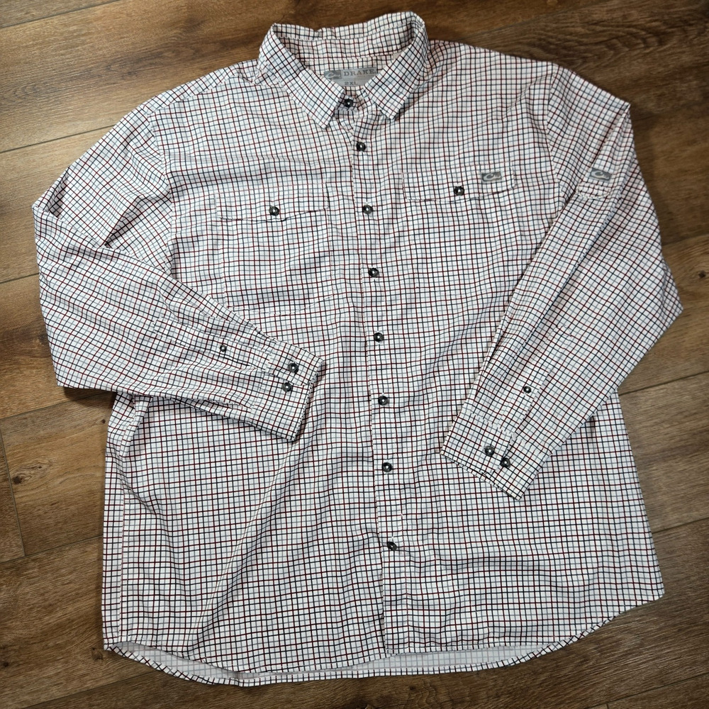 Drake Alabama Gingham Shirt Mens 2XL Red White Check Long Sleeve Preppy